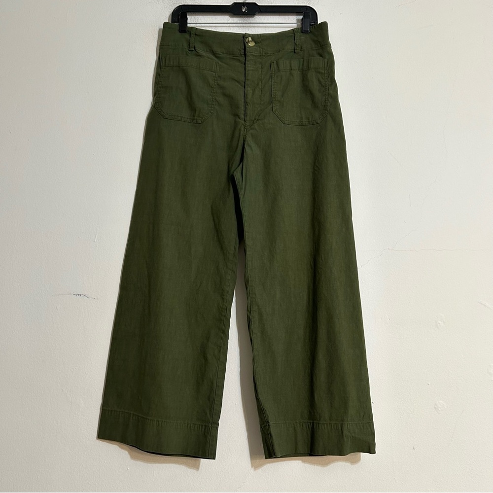 Anthropologie Maeve The Colette Cropped Wide Leg Pants Magic Fabric Green Sze 32
